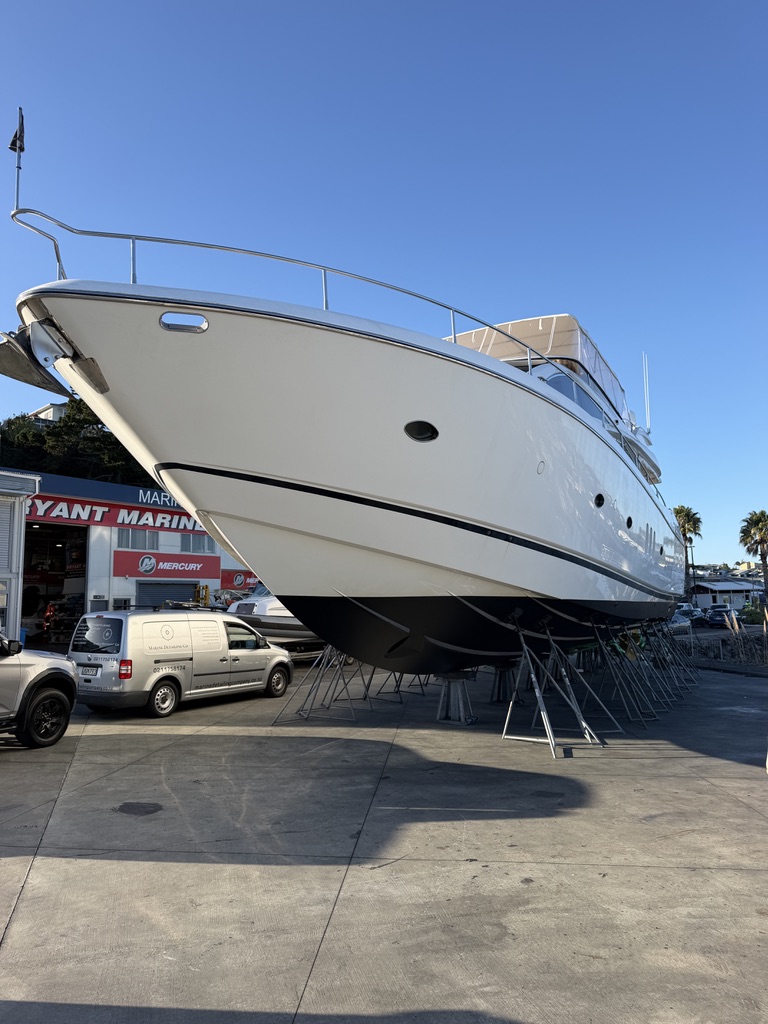 Polished bow of a luxury motor yacht